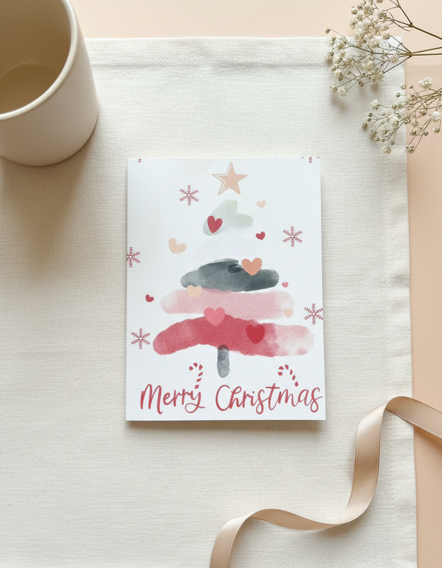 Watercolour Tree Christmas Card